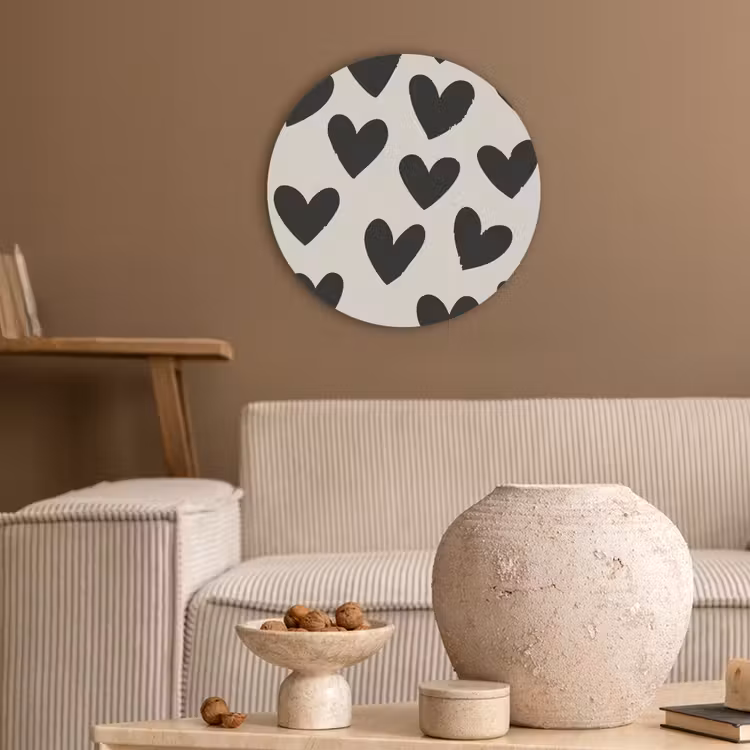 Hartjes - Zwart - Beige Akoestische PET Vilt - Rond klein -sfeer1