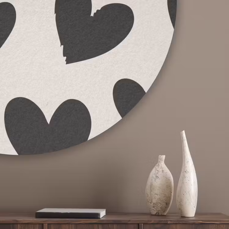 Hartjes - Zwart - Beige Akoestische PET Vilt - Rond klein -sfeer5_closeup
