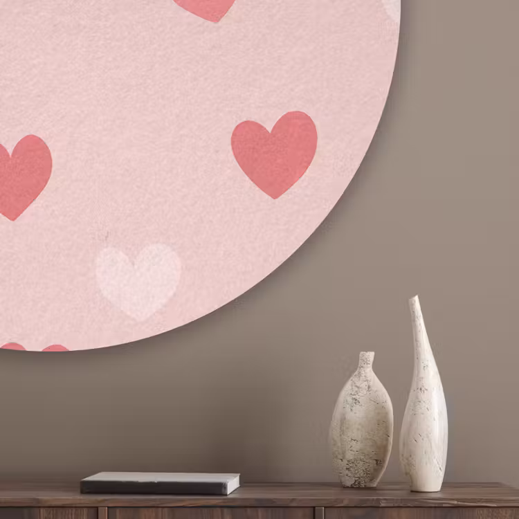 Hartjes - Patroon - Roze - Eenvoudig Akoestische PET Vilt - Rond klein -sfeer5_closeup