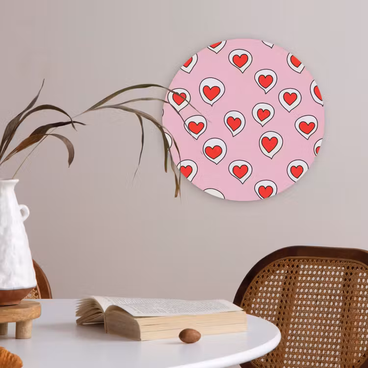 Hartjes - Patroon - Rood Akoestische PET Vilt - Rond klein 838 -sfeer3