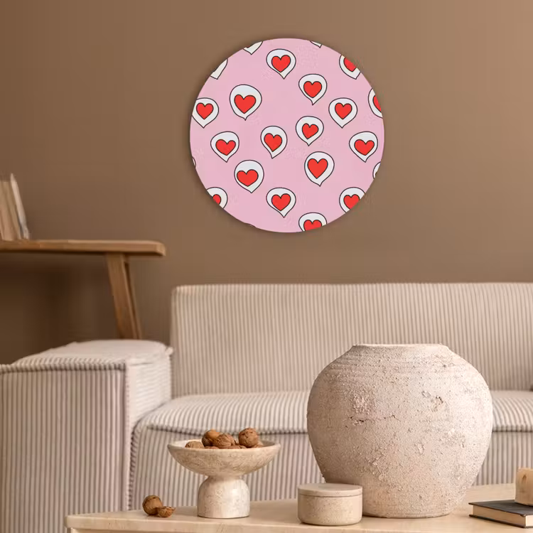 Hartjes - Patroon - Rood Akoestische PET Vilt - Rond klein 838 -sfeer1