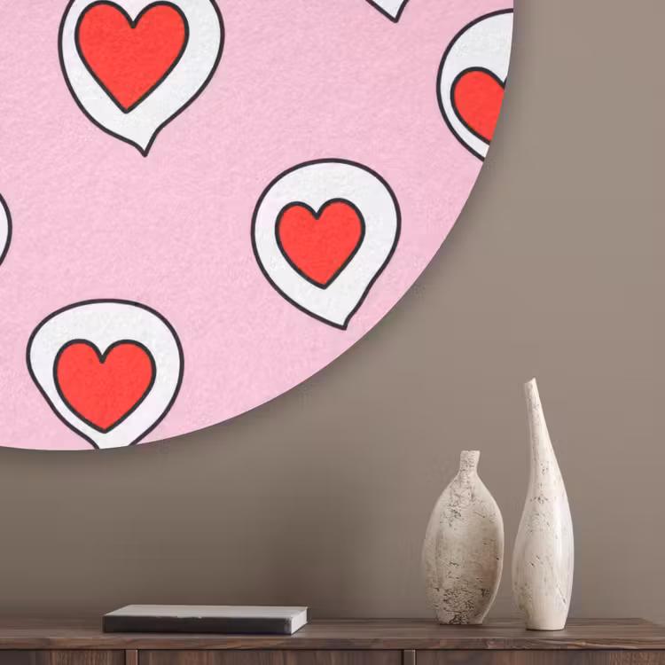 Hartjes - Patroon - Rood Akoestische PET Vilt - Rond klein 838 -sfeer5_closeup