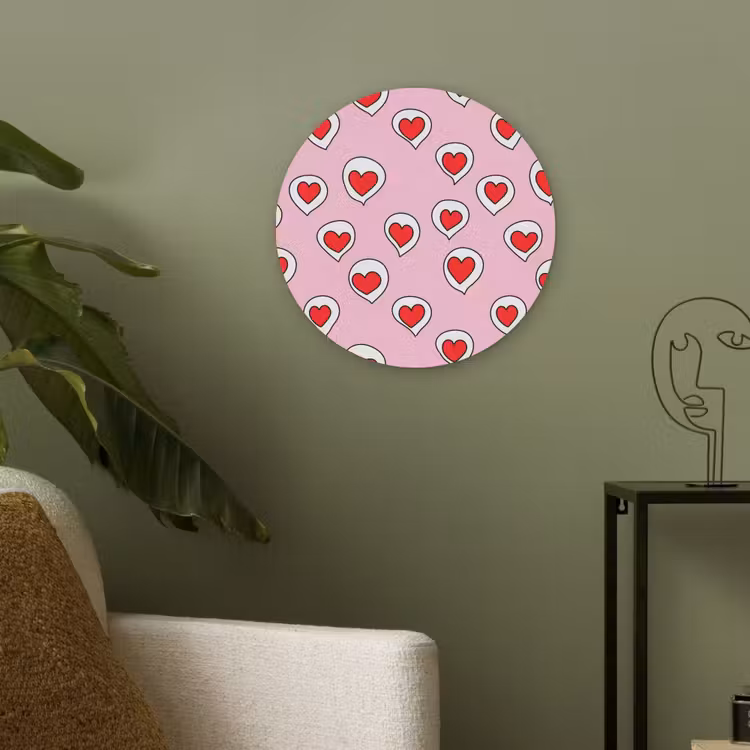 Hartjes - Patroon - Rood Akoestische PET Vilt - Rond klein 838 -sfeer2