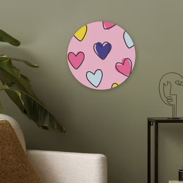 Hartjes - Valentijn - Patroon - Kleurrijk Akoestische PET Vilt - Rond klein -sfeer2