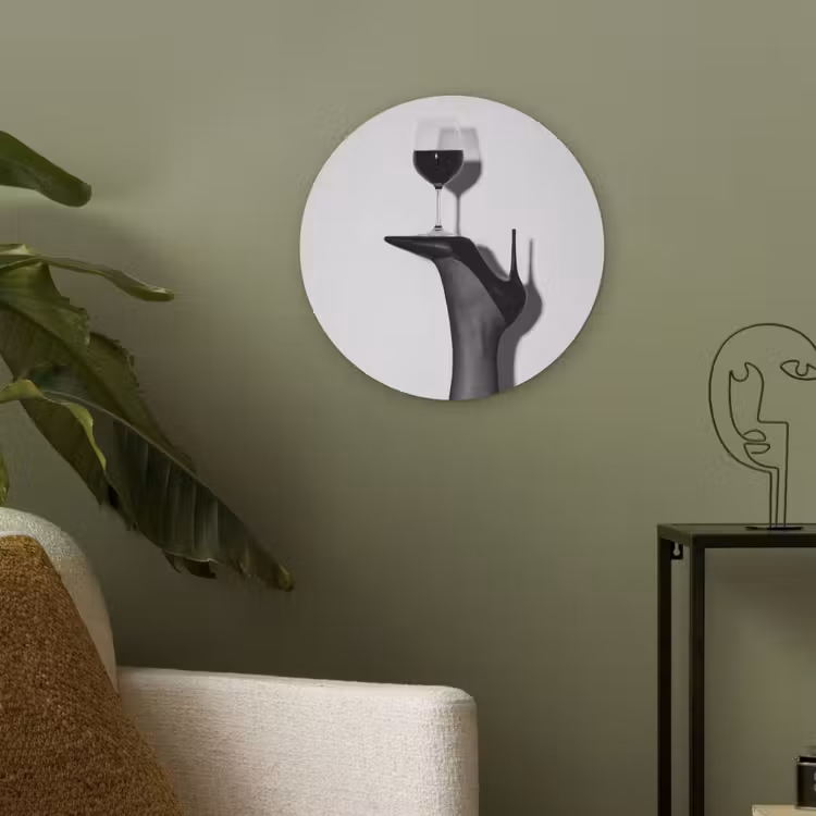 Hak - Wijn - Minimalistisch - Zwart Akoestische PET Vilt - Rond klein -sfeer2