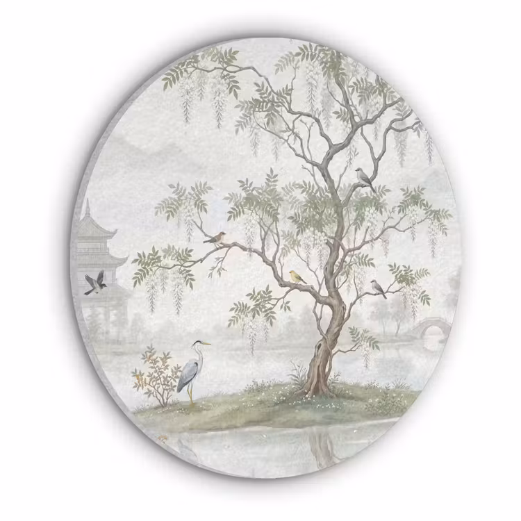 Reiger - Landschap - Groen Akoestische PET Vilt - Rond klein -3d