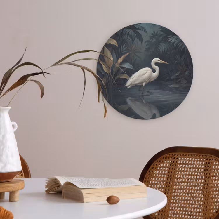 Reiger - Water - Natuur - Modern - Wit Akoestische PET Vilt - Rond klein -sfeer3