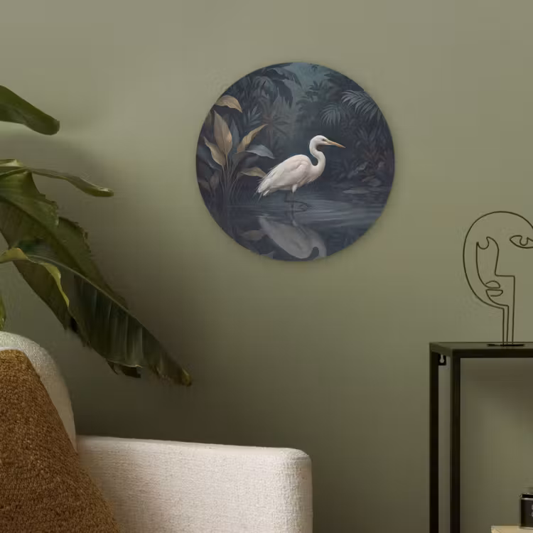 Reiger - Water - Natuur - Modern - Wit Akoestische PET Vilt - Rond klein -sfeer2