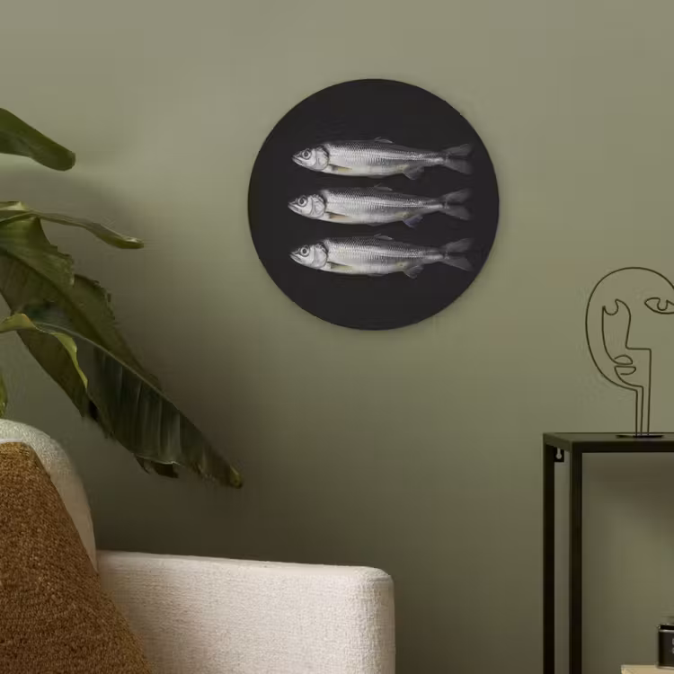 Haring - Vissen - Zwart Akoestische PET Vilt - Rond klein -sfeer2