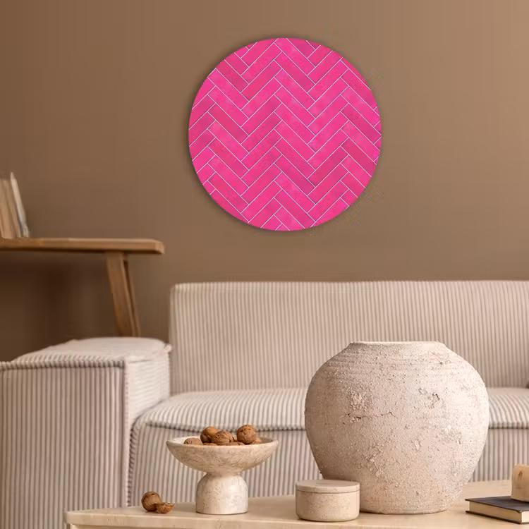 Visgraat - Wandtegel - Fuchsia - Roze Akoestische PET Vilt - Rond klein 838 -sfeer1