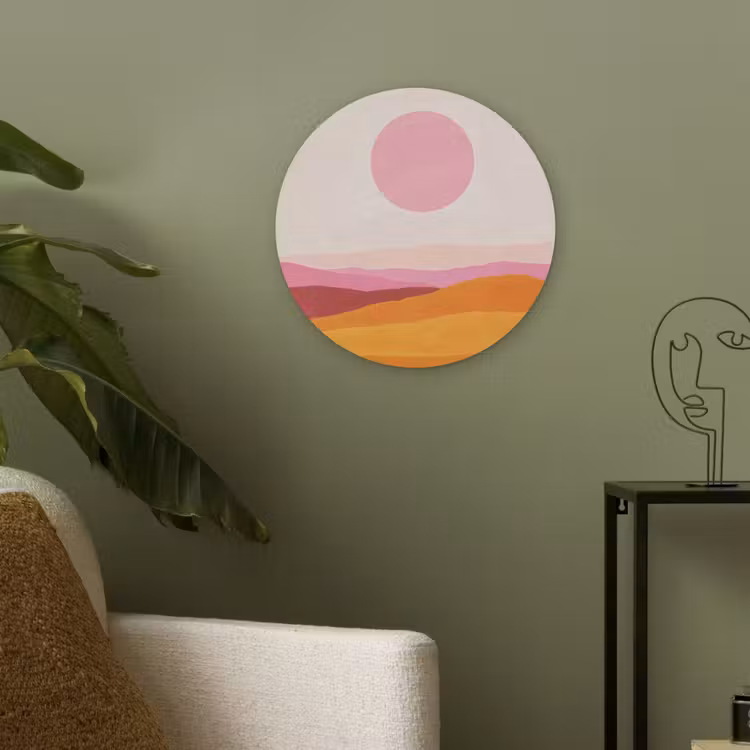 Heuvels - Oranje - Zon - Abstract Akoestische PET Vilt - Rond klein -sfeer2