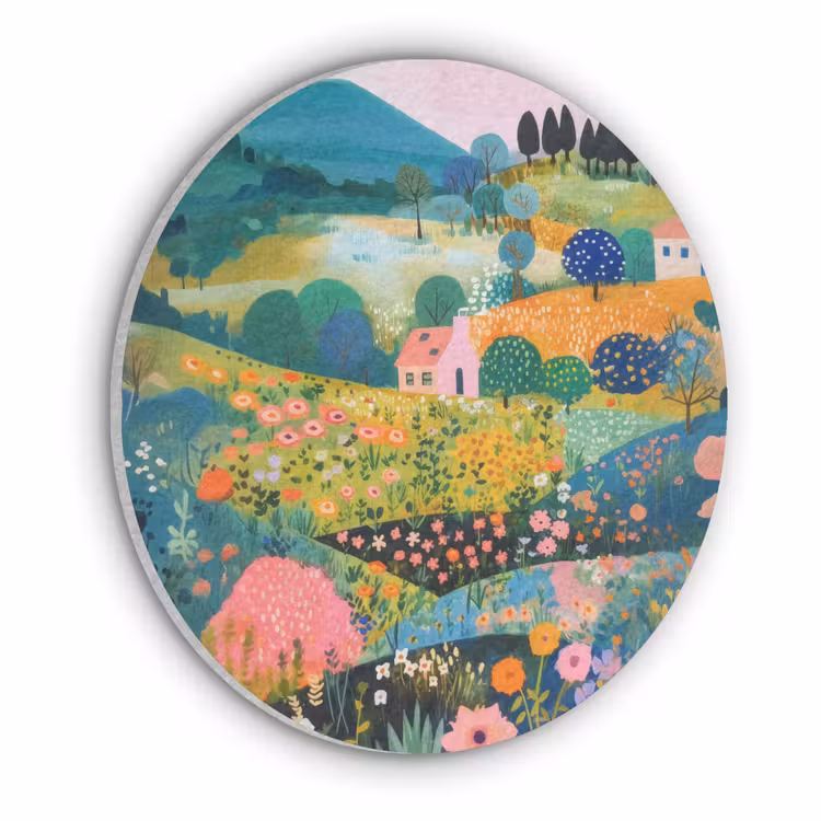 Heuvellandschap - Fantasierijk - Kleurcontrasten Akoestische PET Vilt - Rond klein -3d
