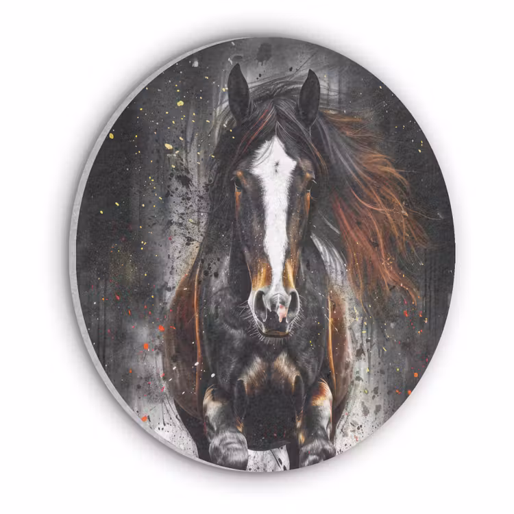 Paard - Dieren - Zwart - Luxe - Modern Akoestische PET Vilt - Rond klein -3d