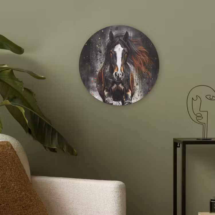 Paard - Dieren - Zwart - Luxe - Modern Akoestische PET Vilt - Rond klein -sfeer2