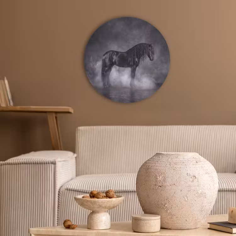 Paard - Magisch - Zwart Akoestische PET Vilt - Rond klein -sfeer1