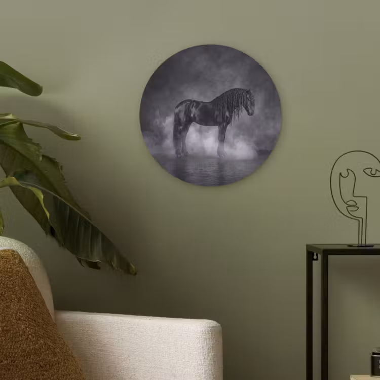 Paard - Magisch - Zwart Akoestische PET Vilt - Rond klein -sfeer2