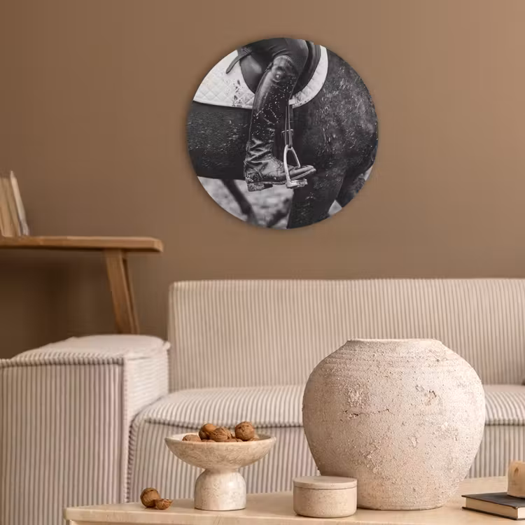 Paard - Sport - Zwart - Wit Akoestische PET Vilt - Rond klein -sfeer1