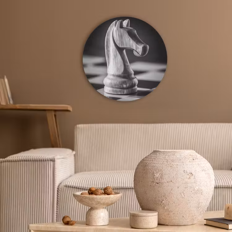 Paard - Hout - Schaalbord - Zwart Akoestische PET Vilt - Rond klein -sfeer1