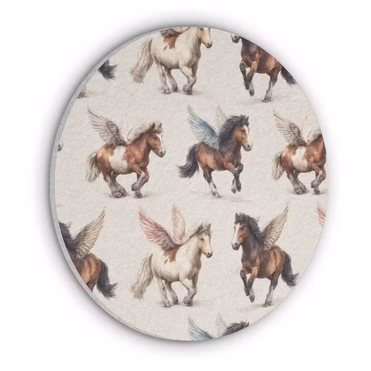 Paarden - Vleugels - Kleurrijk Akoestische PET Vilt - Rond klein 838 -3d