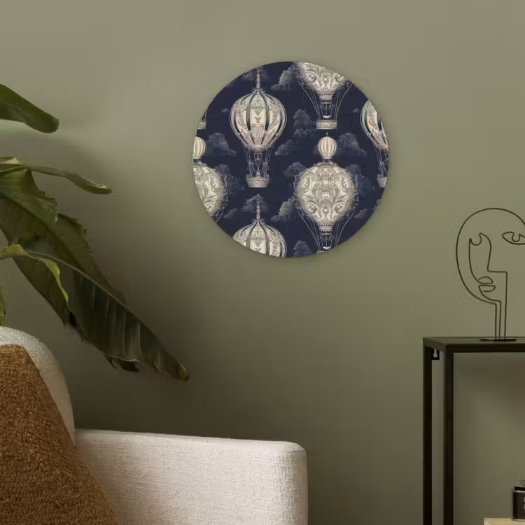 Luchtballonnen - Wolken - Patroon - Donkerblauw Akoestische PET Vilt - Rond klein 838 -sfeer2