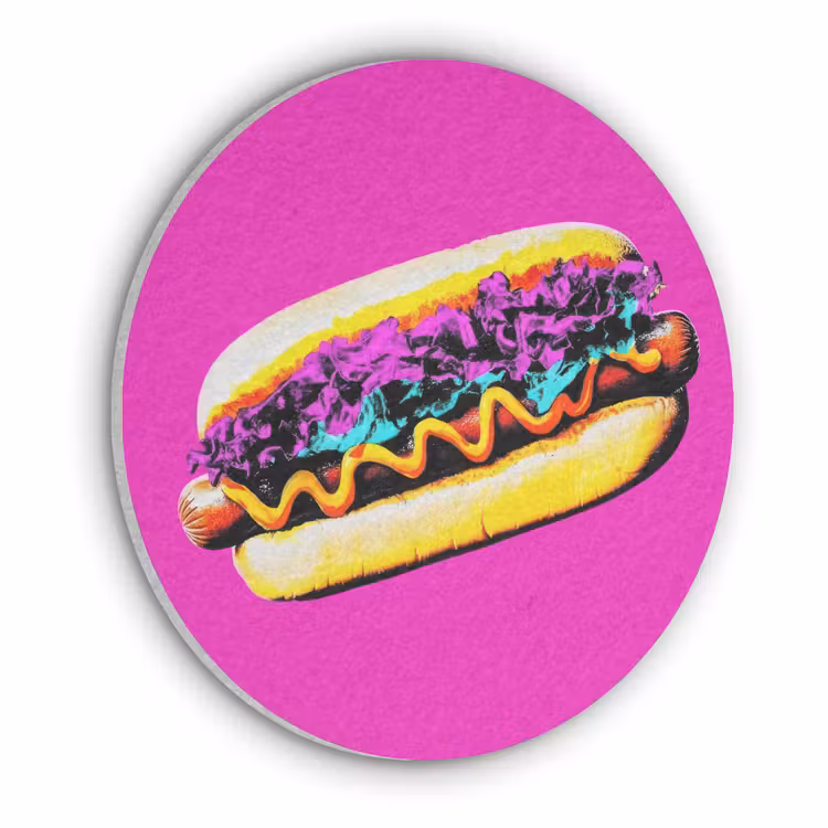 Hotdog - Roze - Retro Akoestische PET Vilt - Rond klein -3d