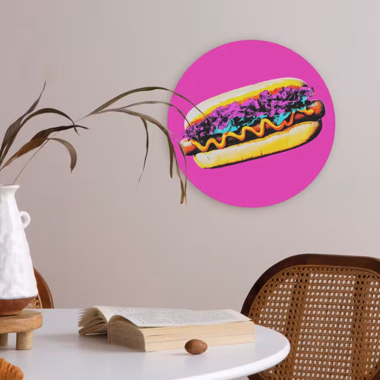 Hotdog - Roze - Retro Akoestische PET Vilt - Rond klein -sfeer3