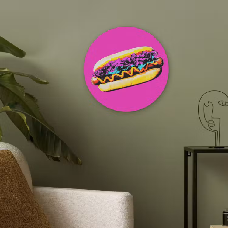 Hotdog - Roze - Retro Akoestische PET Vilt - Rond klein -sfeer2