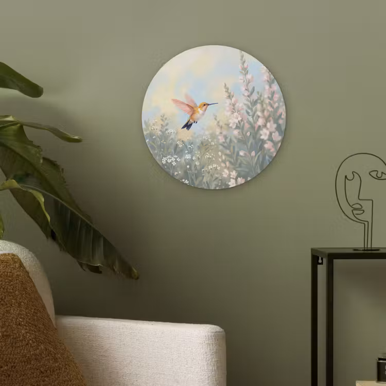 Kolibrie - Illustratie - Kleurrijk Akoestische PET Vilt - Rond klein -sfeer2