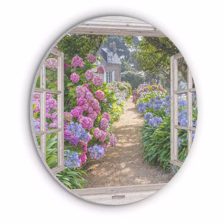 Hortensia - Doorkijk - Bloemen - Zomer - Paars - Pad Akoestische PET Vilt - Rond klein -3d