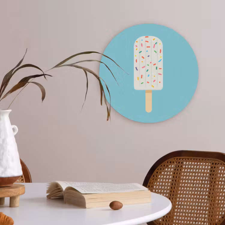 Ijsje - Stokje - Sprinkles - Lichtblauw Akoestische PET Vilt - Rond klein -sfeer3