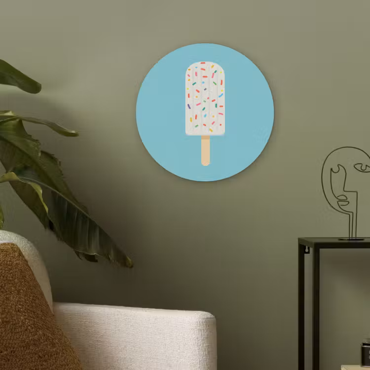 Ijsje - Stokje - Sprinkles - Lichtblauw Akoestische PET Vilt - Rond klein -sfeer2
