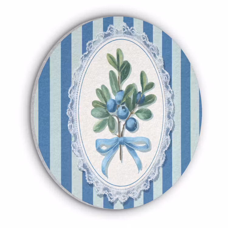Illustratie - Bessen - Blauw - Strepen Akoestische PET Vilt - Rond klein -3d