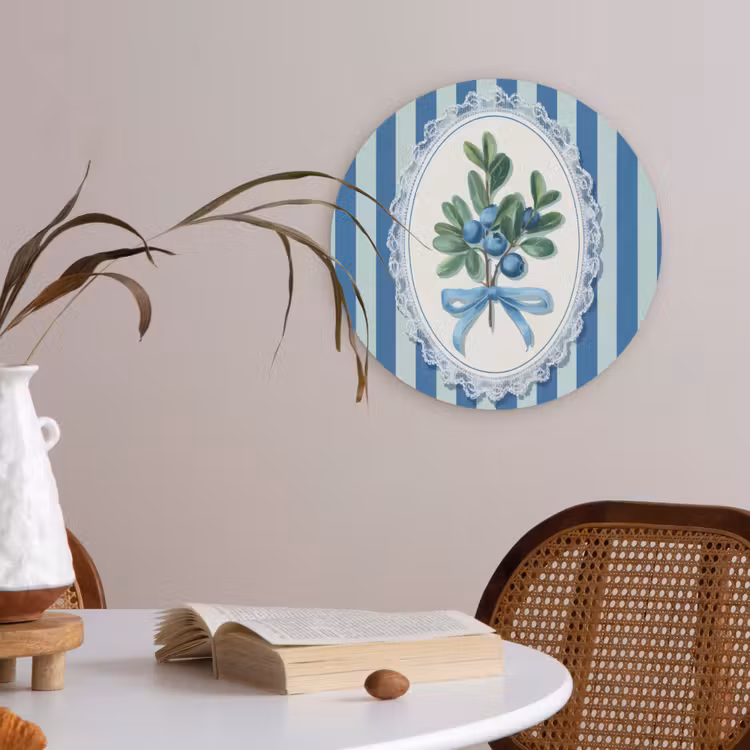Illustratie - Bessen - Blauw - Strepen Akoestische PET Vilt - Rond klein -sfeer3