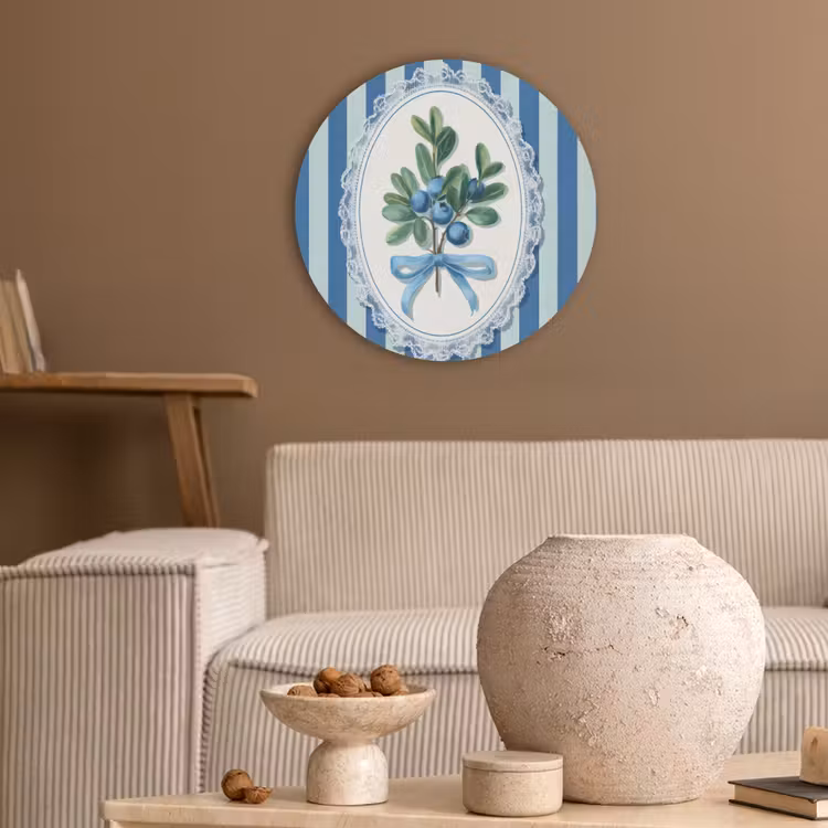 Illustratie - Bessen - Blauw - Strepen Akoestische PET Vilt - Rond klein -sfeer1