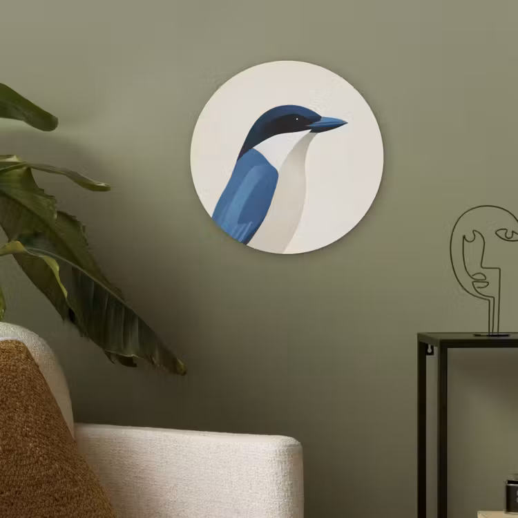Illustratie - Blauw - Vogel Akoestische PET Vilt - Rond klein -sfeer2