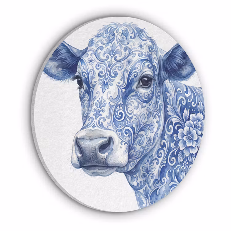 Illustratie - Koe - Blauw Akoestische PET Vilt - Rond klein -3d