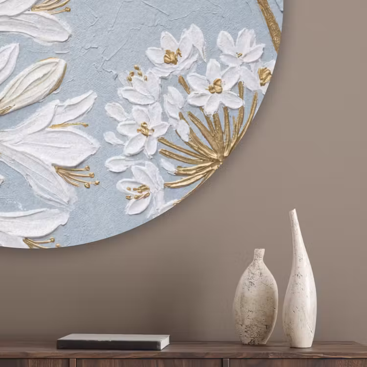 Illustratie - Bloemen - Blauw Akoestische PET Vilt - Rond klein -sfeer5_closeup