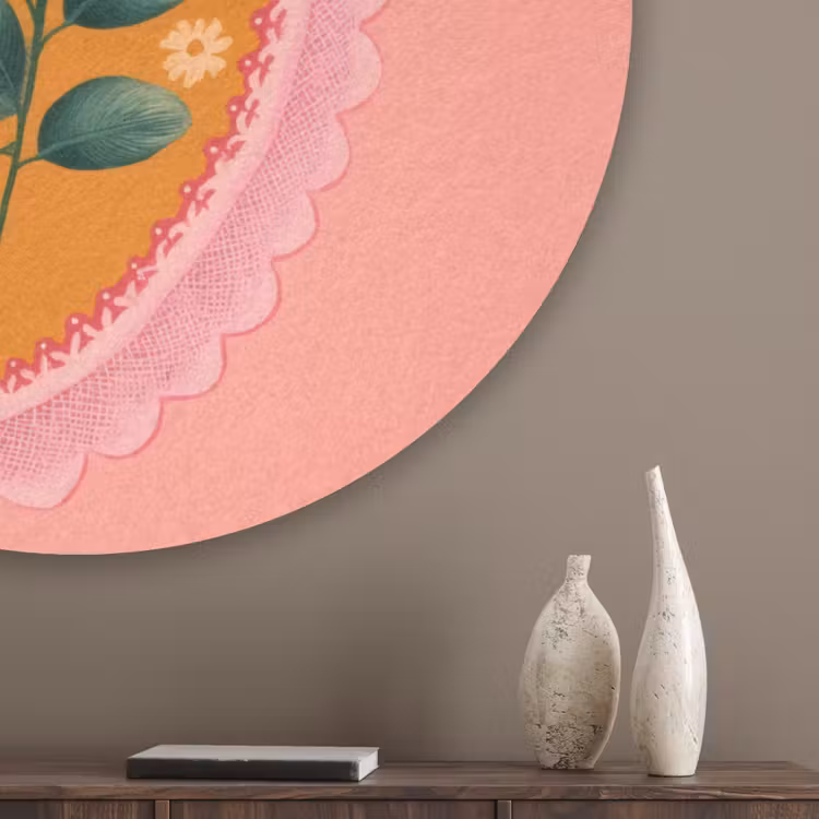 Illustratie - Bloemen - Rand - Roze Akoestische PET Vilt - Rond klein -sfeer5_closeup