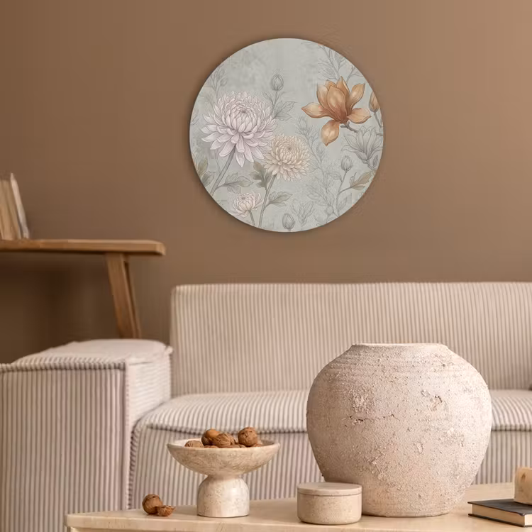 Illustratie - Bloemen - Groen Akoestische PET Vilt - Rond klein -sfeer1