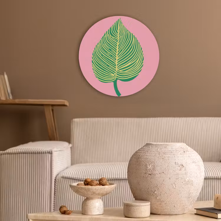 Illustratie - Blad - Minimalistisch - Groen Akoestische PET Vilt - Rond klein -sfeer1