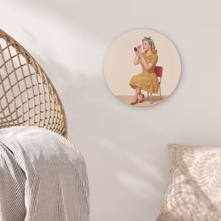 Illustratie - Mascara - Vrouw - Geel Akoestische PET Vilt - Rond klein -sfeer4