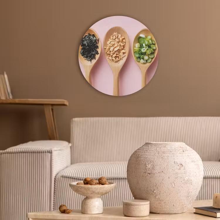 Ingrediënten - Lepels - Hout - Roze Akoestische PET Vilt - Rond klein -sfeer1