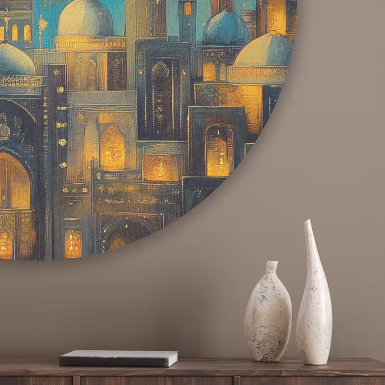 Islamitisch - Moskee - Ramadan - Islam Akoestische PET Vilt - Rond klein -sfeer5_closeup