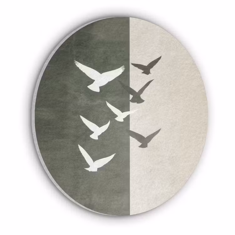 Japandi - Vogel - Groen Akoestische PET Vilt - Rond klein -3d