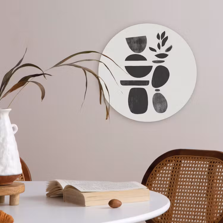 Japandi - Zwart - Abstract Akoestische PET Vilt - Rond klein -sfeer3