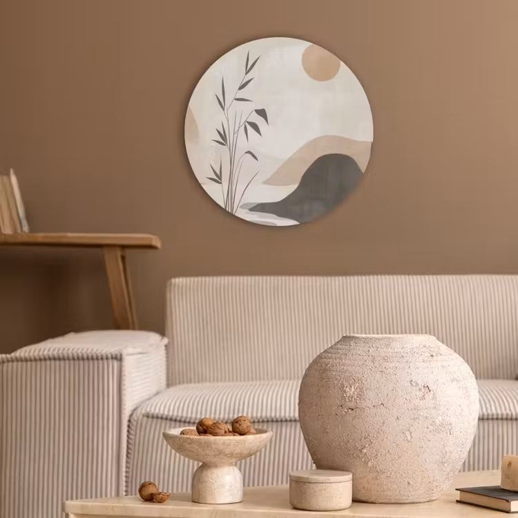 Japandi - Landschap - Beige Akoestische PET Vilt - Rond klein -sfeer1