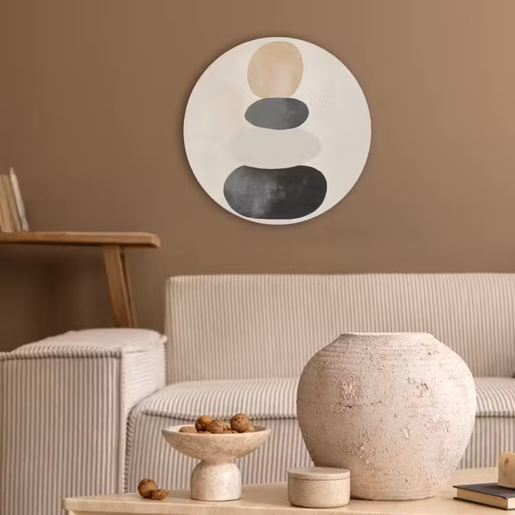 Japandi - Wabi sabi - Beige Akoestische PET Vilt - Rond klein -sfeer1
