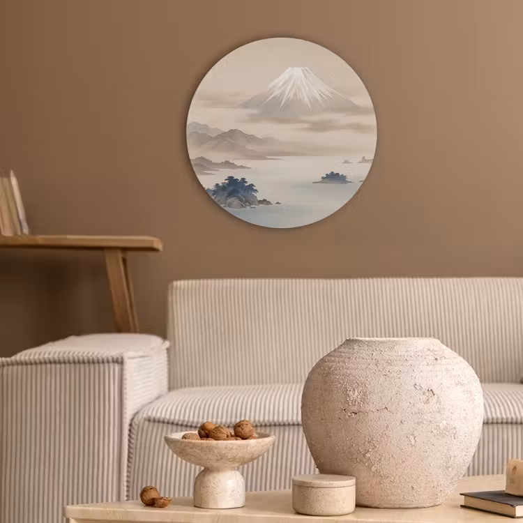 Japans - Landschap - Beige Akoestische PET Vilt - Rond klein -sfeer1