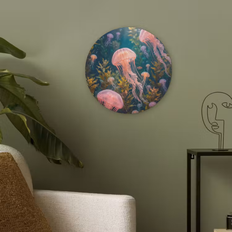 Kwal - Roze - Onderwater - Zeeleven - Dieren Akoestische PET Vilt - Rond klein -sfeer2