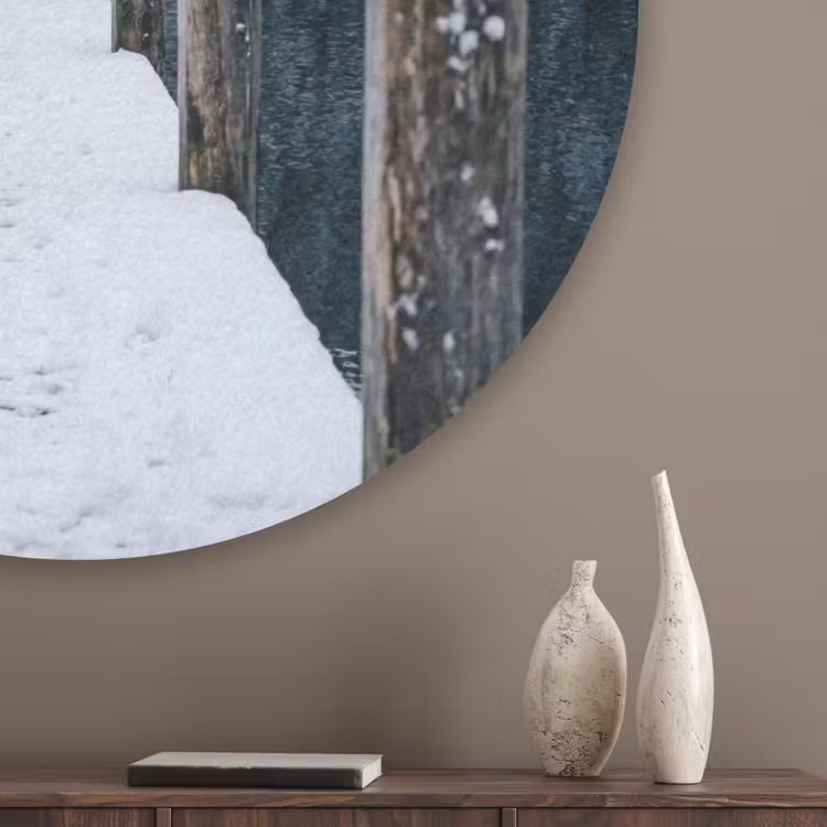 Steiger - Meer - Sneeuw - Bergen - Rustgevend Akoestische PET Vilt - Rond klein -sfeer5_closeup